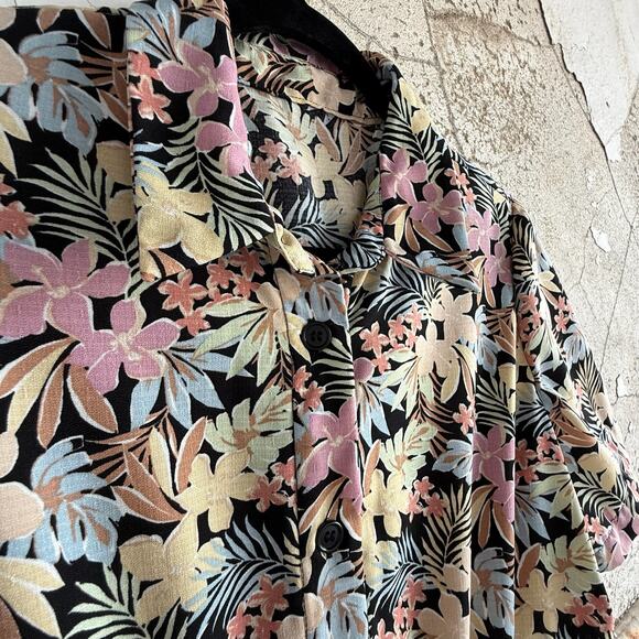 Vintage Floral Button Front Midi Dress Pastel Tropical Print Size M - Picture 5 of 7